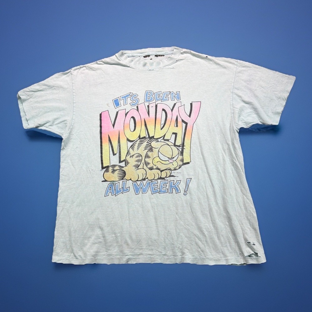 Vintage Garfield XL T-Shirt Single‎ Stitch 1978 Jim Davis MONDAYS 70s Thrashed